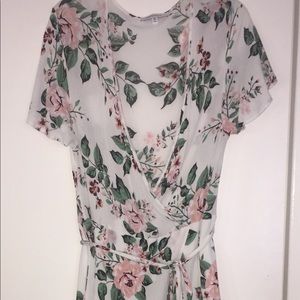 White floral wrap dress